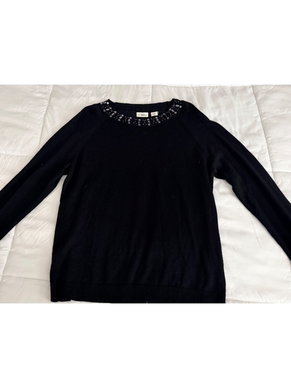 Chico's Black Sweater with Beaded Neckline and Cuffs